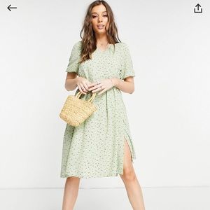 NWT : ASOS -Monki Yoana recycled midi wrap dress in green floral print.